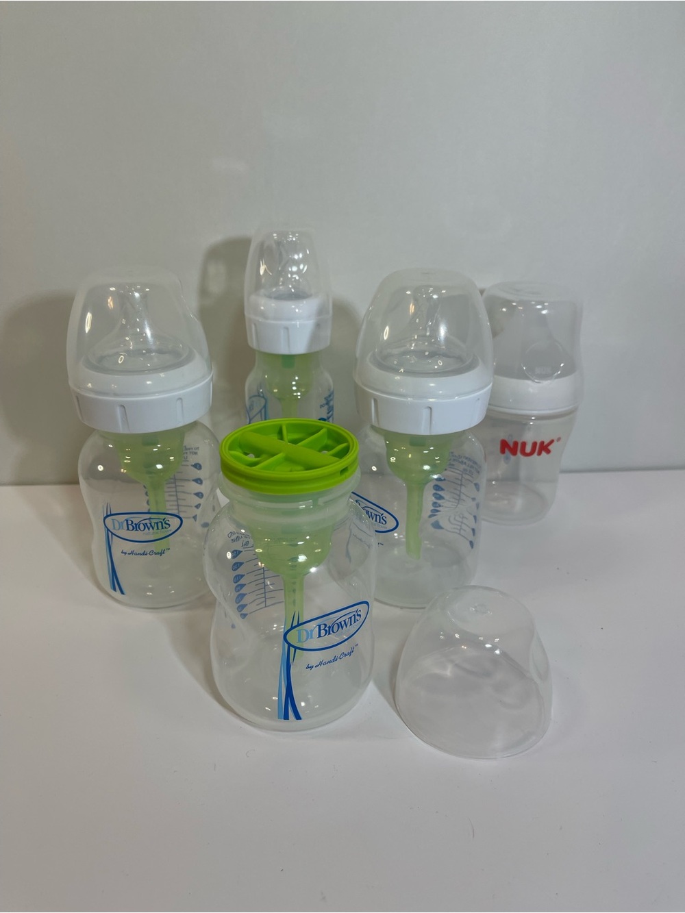 Dr. Brown’s Natural Flow Bottles Lot Of 4 & 1 Nuk Bottle 4&5 Oz Nipple Flow Sz 1